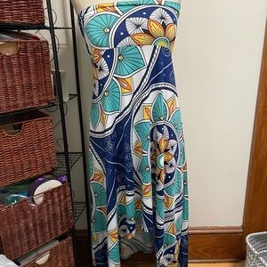 LuLaRoe Strapless Dress with Blue and Green Floral Pattern skirt high low Olivia